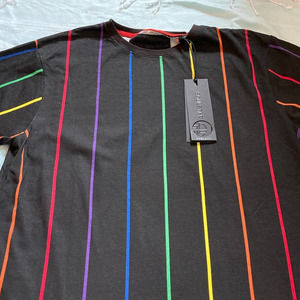 Soul Star NWT Black & Rainbow striped tee, Men's Medium Y2k